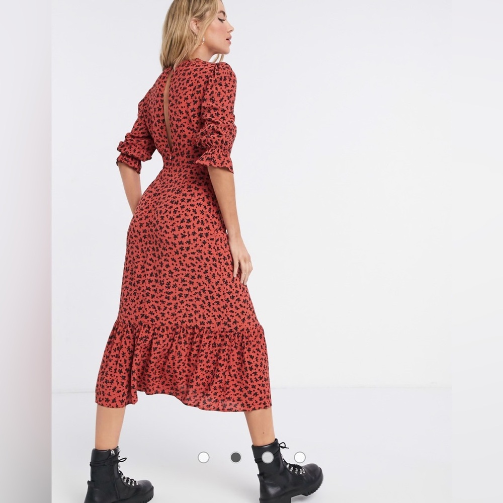 Nobody’s Child Red Floral Maxi Dress with Puff Sleeves Women’s Size 2 Small - Picture 10 of 13